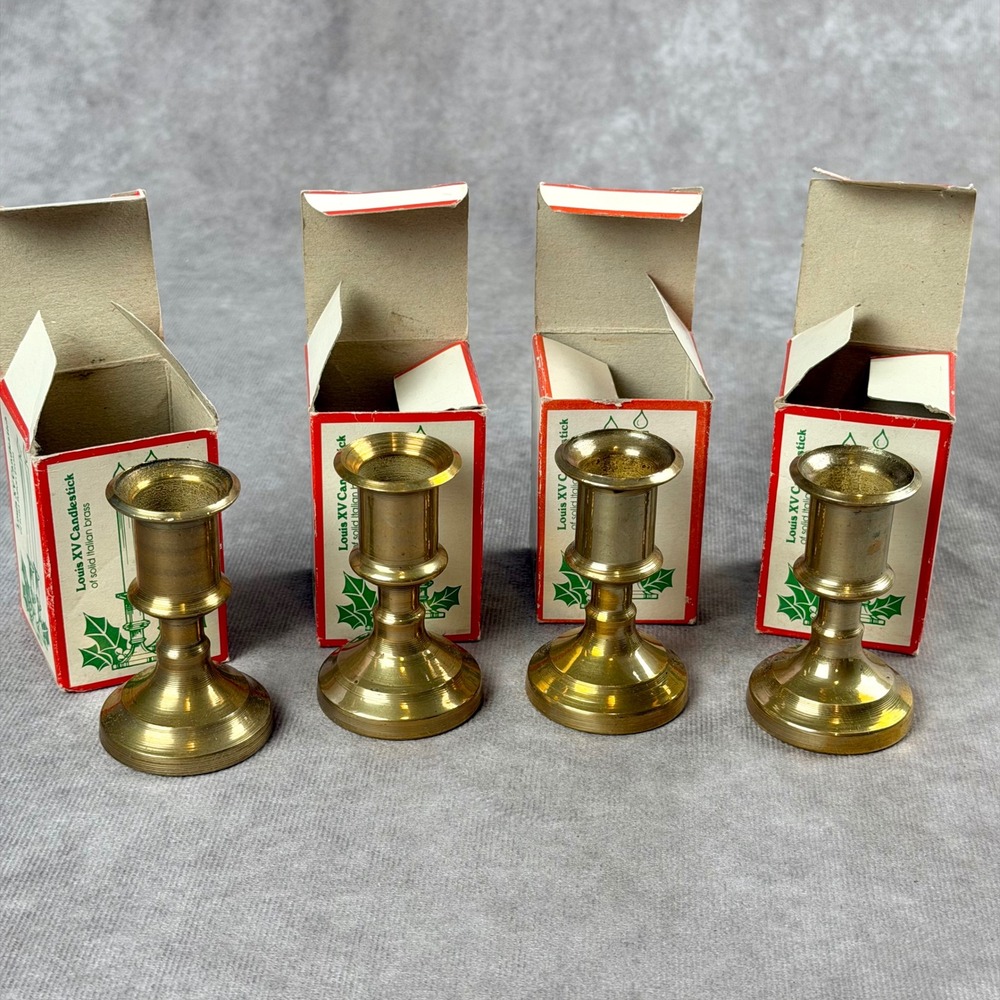 Vintage Louis XV Solid Italian Brass Candlestick Set of 4 Gold Tone 3 Inch